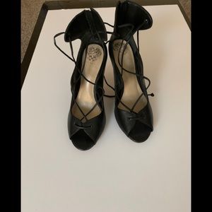 Black strappy open toe Vince Camuto pumps